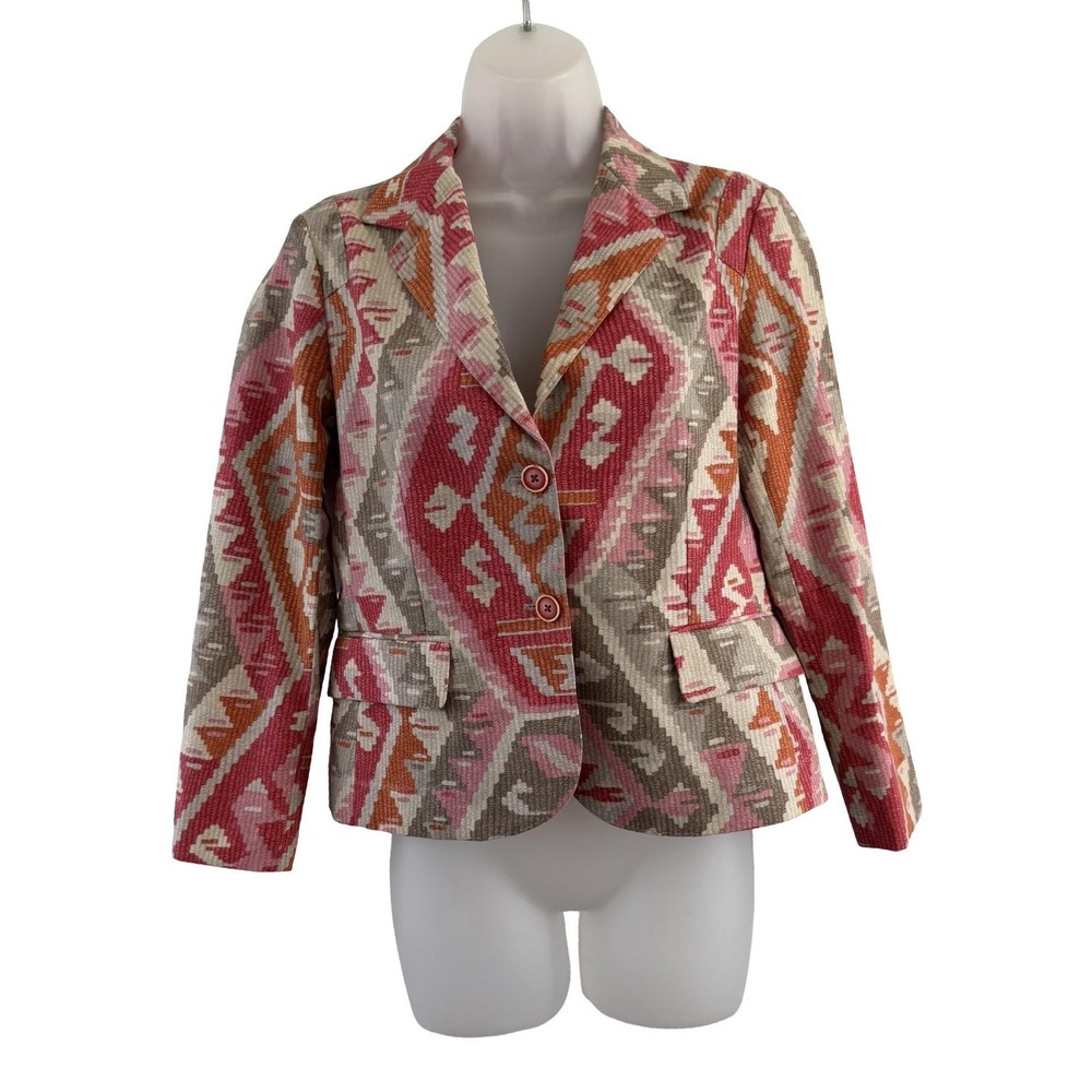 ALICE NYC Blazer Womens 6 Pink Aztec Cotton Tailored Geometric Boho Jacket